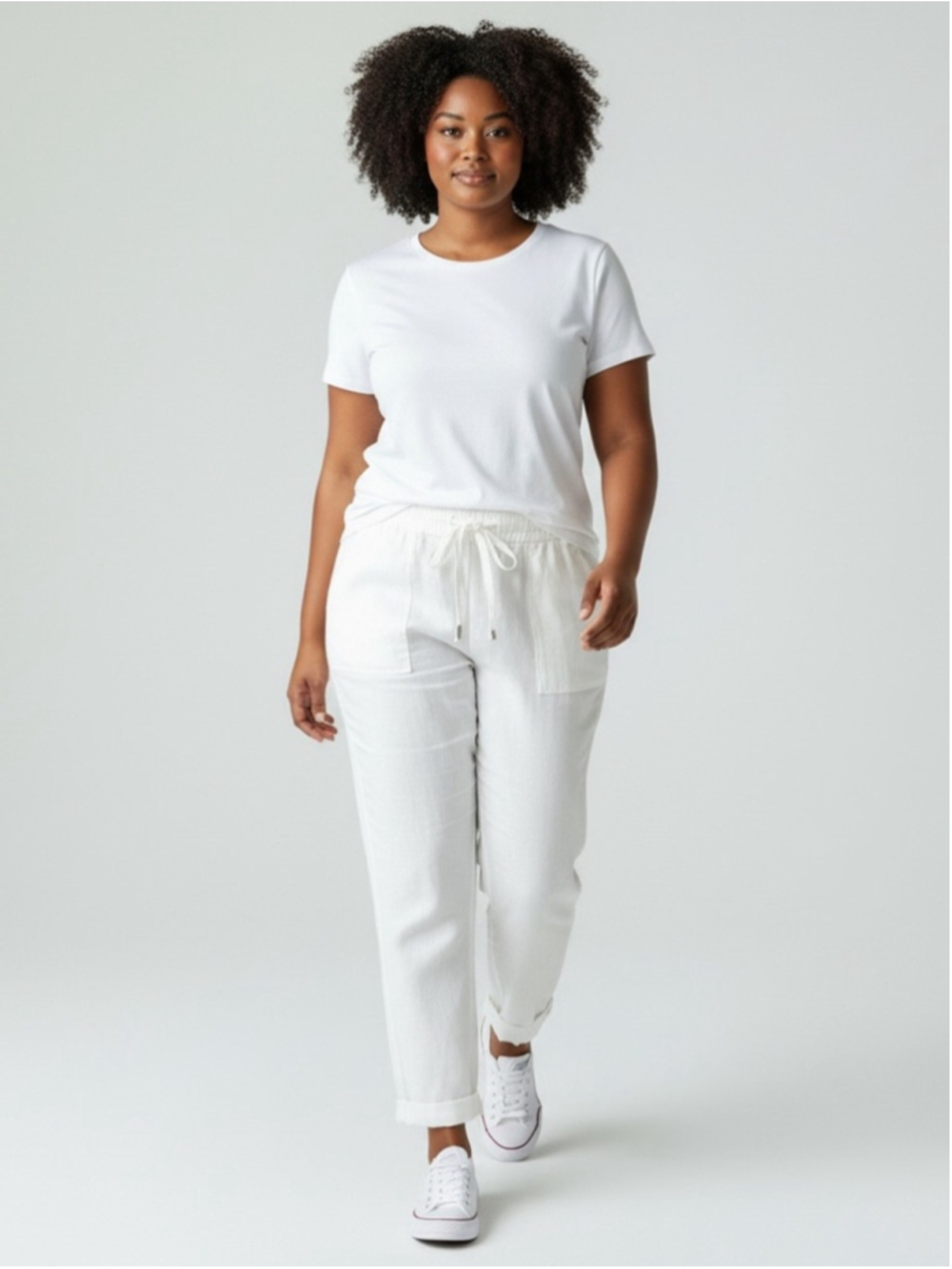 Lord & Taylor White Straight-Leg Drawstring Linen Pants